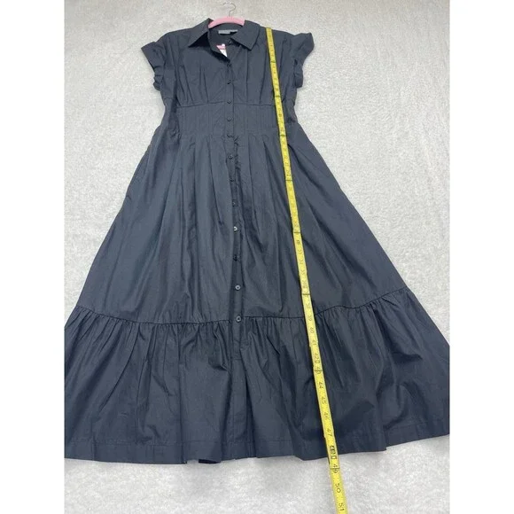 Anthropologie Midi Shirt Dress Black Pleated Cotton Preppy Retro Boho Medium NWT - Picture 4 of 14